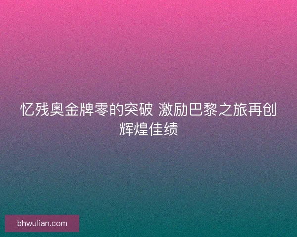 忆残奥金牌零的突破 激励巴黎之旅再创辉煌佳绩